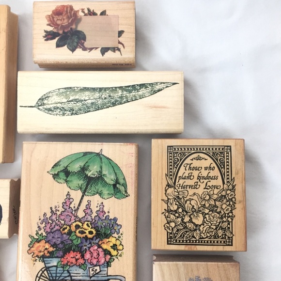 Office Rubber Stamps Crafting Wood Flower Garden Stamps Poshmark